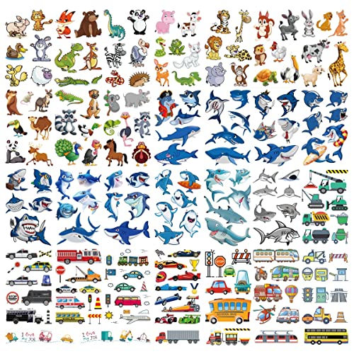 30 Sheets (210pcs) Animals¡¢Shark¡¢Cars waterproof Temporary Tattoos For Kids,Cartoon Mixed Styles Tattoos, children's Fake Tattoos stickers toys,boys temporary tattoos, Party Supplies Gifts