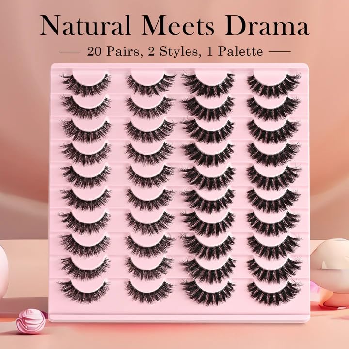 Wispy False Eyelashes 20 Pairs Cat Eye Clear Band