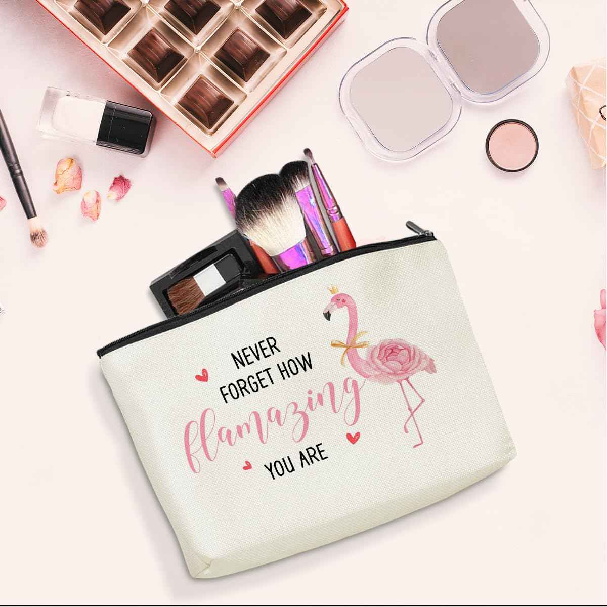 jeilink Funny Pink Flamingo Makeup Bag Flamingo Gifts Flamingo Decor Party Supplies Inspirational Christmas Birthday Gifts for Women Flamingo Lovers Girl Daughter Friend Coworker Travel Toiletry Bag
