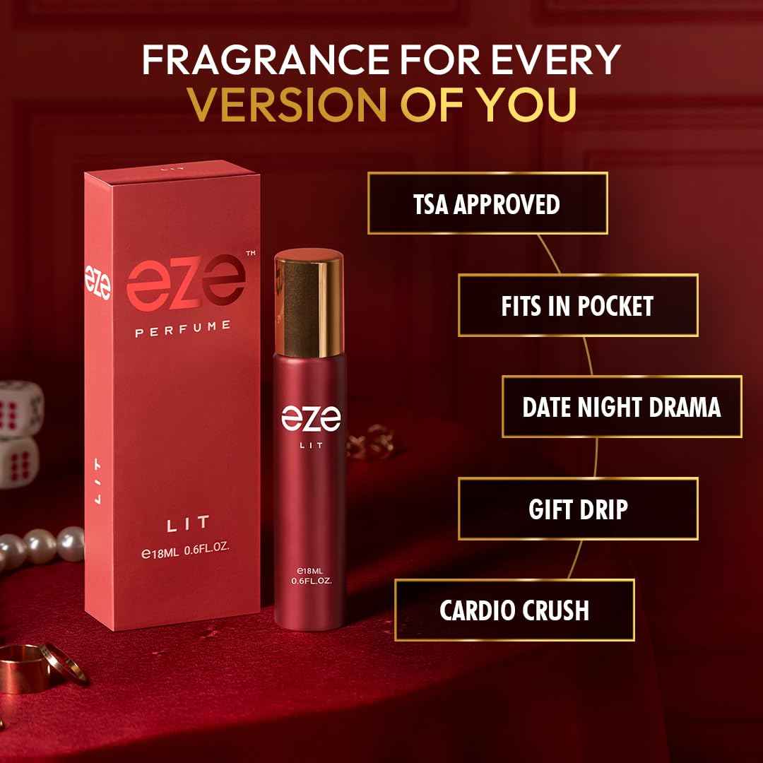 Eze Elevate LIT Eau de Parfum for Women 18ML | Long-Lasting Luxury Perfume | Raspberry & Sour Cherry Scent | Floral Jasmine & Violet | Warm Musk, Vanilla & Cashmeran Base | Premium Fragrance | EDP