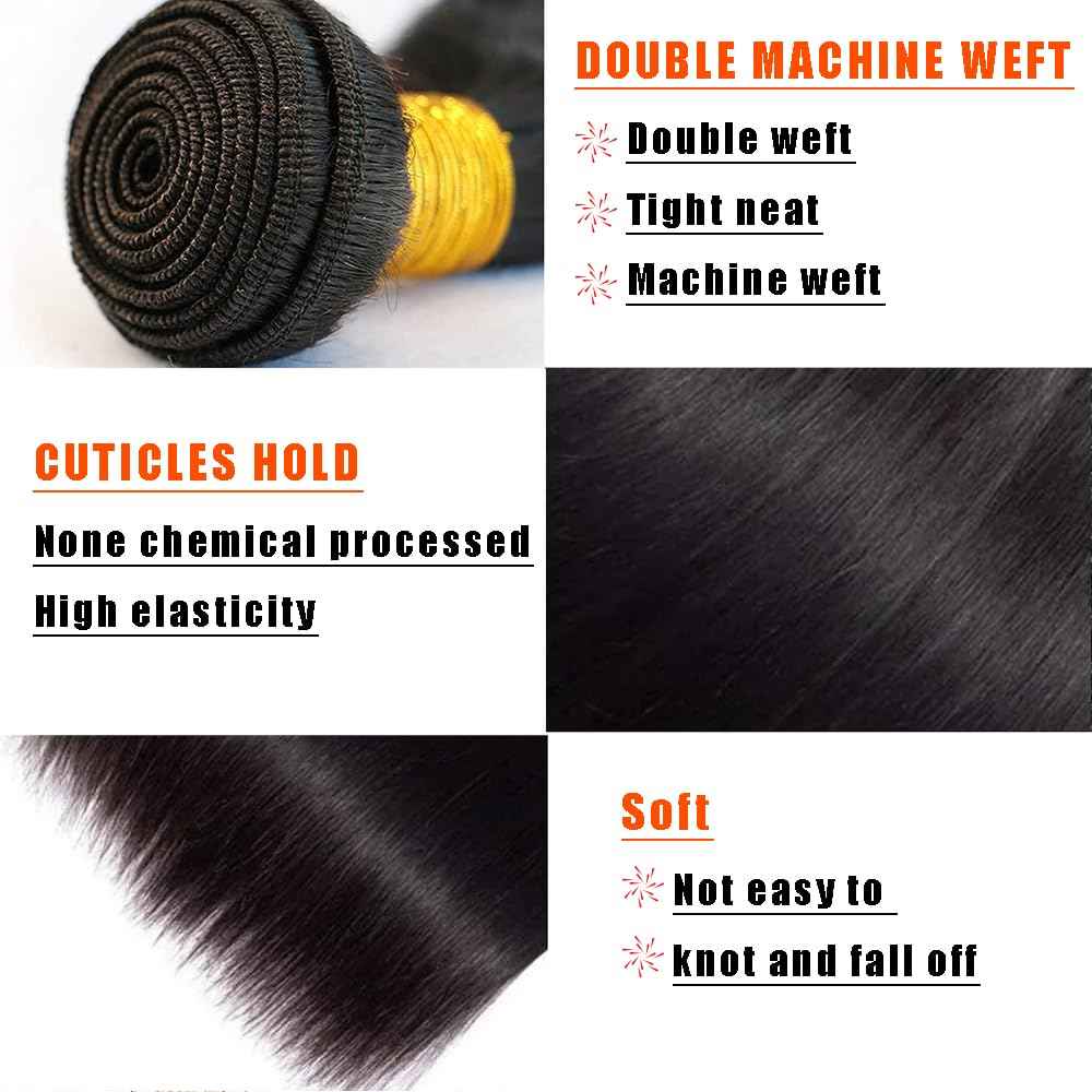 Straight Human Hair Bundles 14 16 18 Inch 1B Color Natural Black Human Hair 12A Unprocessed Native Virgin Hair 100/PC 3 Extensions Wet and Wavy Weave for Women