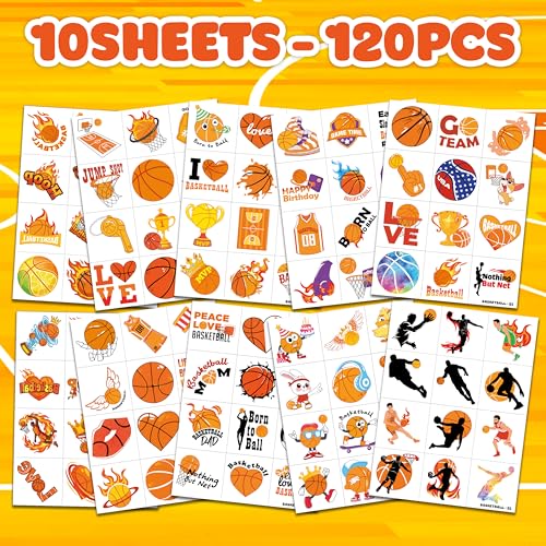 120 PCS Basketball Temporary Tattoos for Kids - Sports Party Favors
