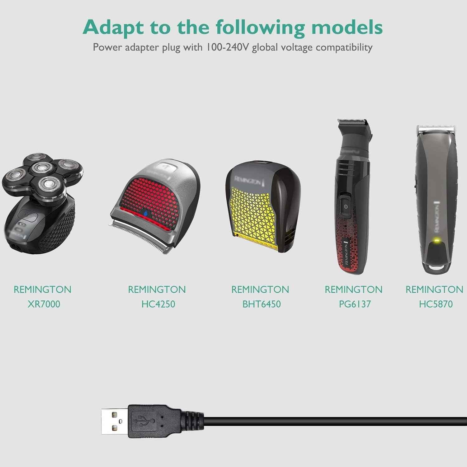 Lnauy Charger Cord Compatible with Remington Shaver XR7000 HC4250 HC5870 HC5950 PG6171 PF7500 PF7600 PF7855 XR1400 Replacement PA-0510N Power Adapter Charging Cable 5V