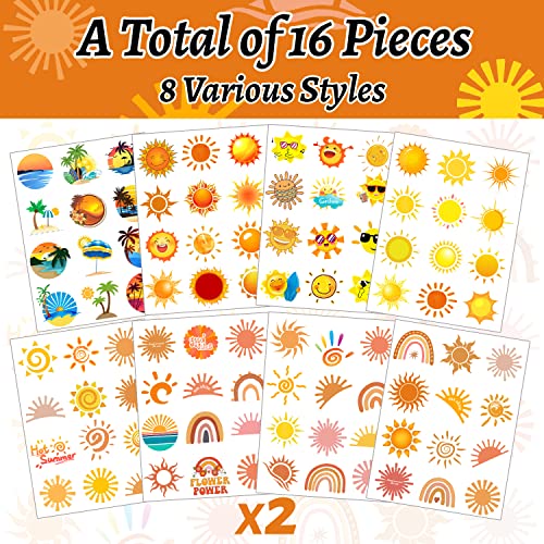 Sun Temporary Tattoos Party Favors - 192 PCS (16 Sheets)