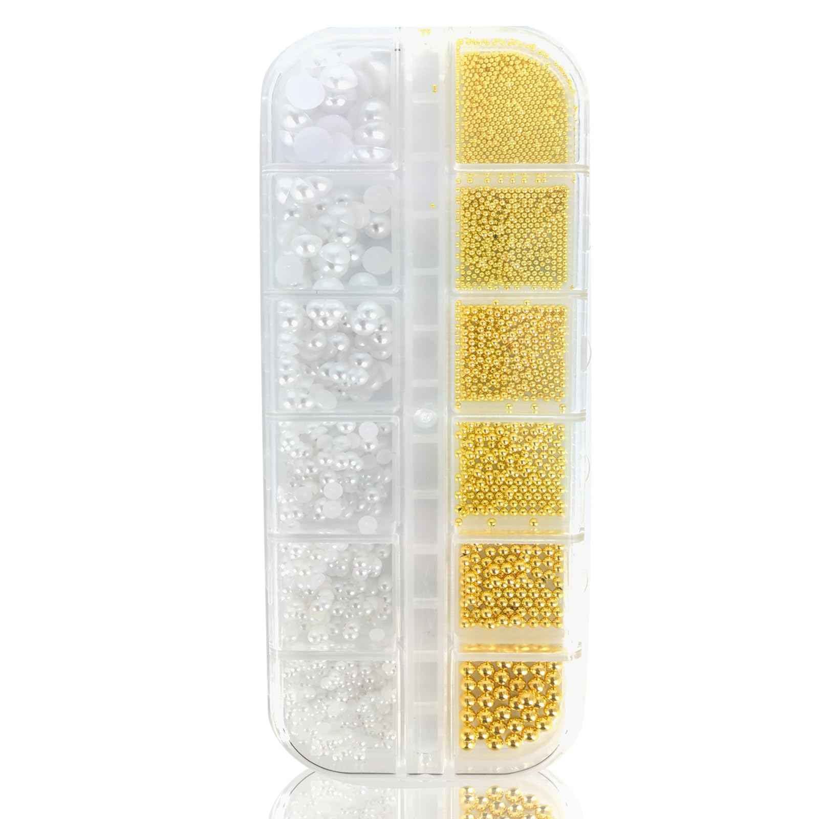 1 Box Gold Caviar Beads for Nails Charms Half Round Pearl Nail Charms Nail Jewels for Nail Art Kit,Small Stainless Steel Bead White Pearl Bead Flat Back Pearls for Crafting Charms for Nails Design