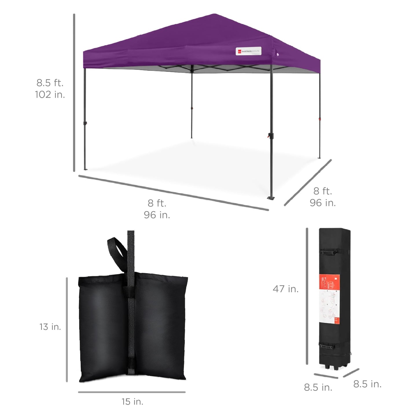 Best Choice Products 8x8ft 1-Person Setup Pop Up Canopy Tent Instant Portable Shelter w/ 1-Button Push, Case, 4 Weight Bags - Amethyst Purple