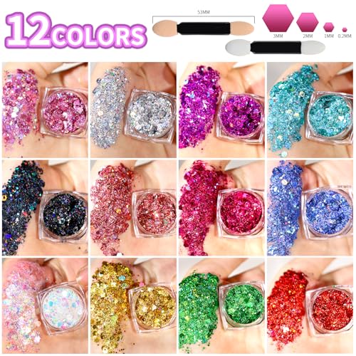 Teenitor 12-Color Body Glitter Gel – Face & Hair Makeup