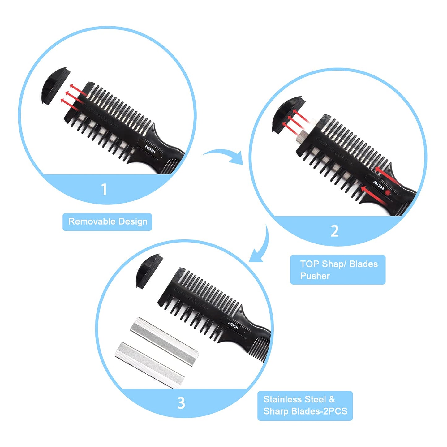 Hair Razor Comb, Sharp Hair Cutter Comb, Double Edge Razor Hair Cutting Comb for Thin and Thick Hair Trimming and Styling, 5 PCS Spare Blades Included