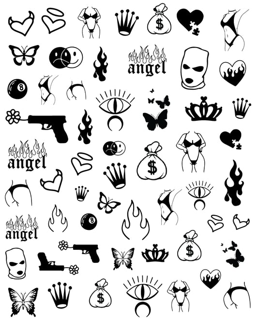 Impressed Gothic Authentic 5 Sheets Luxury Grunge Nail Art Stickers 500+ Black Customized Nail Decals for Fake Nail Design Decorations and Salon Nails Accessories for Men and Women (Grunge)