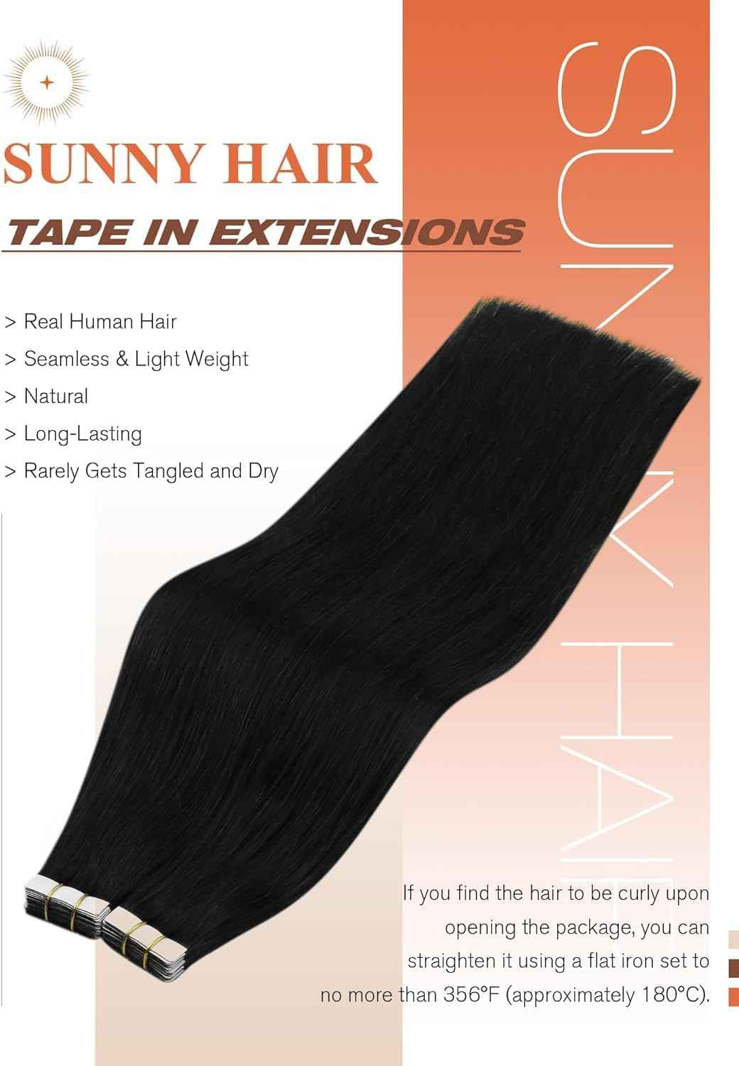 Sunny Hair Tape in Hair Extensions Human Hair 22inch Hair Extensions Real Human Hair Tape in Extensions for Women Jet Black Invisible Remy Hair Natural Straight Skin Weft Double Sided Tapes 20Pcs 50g