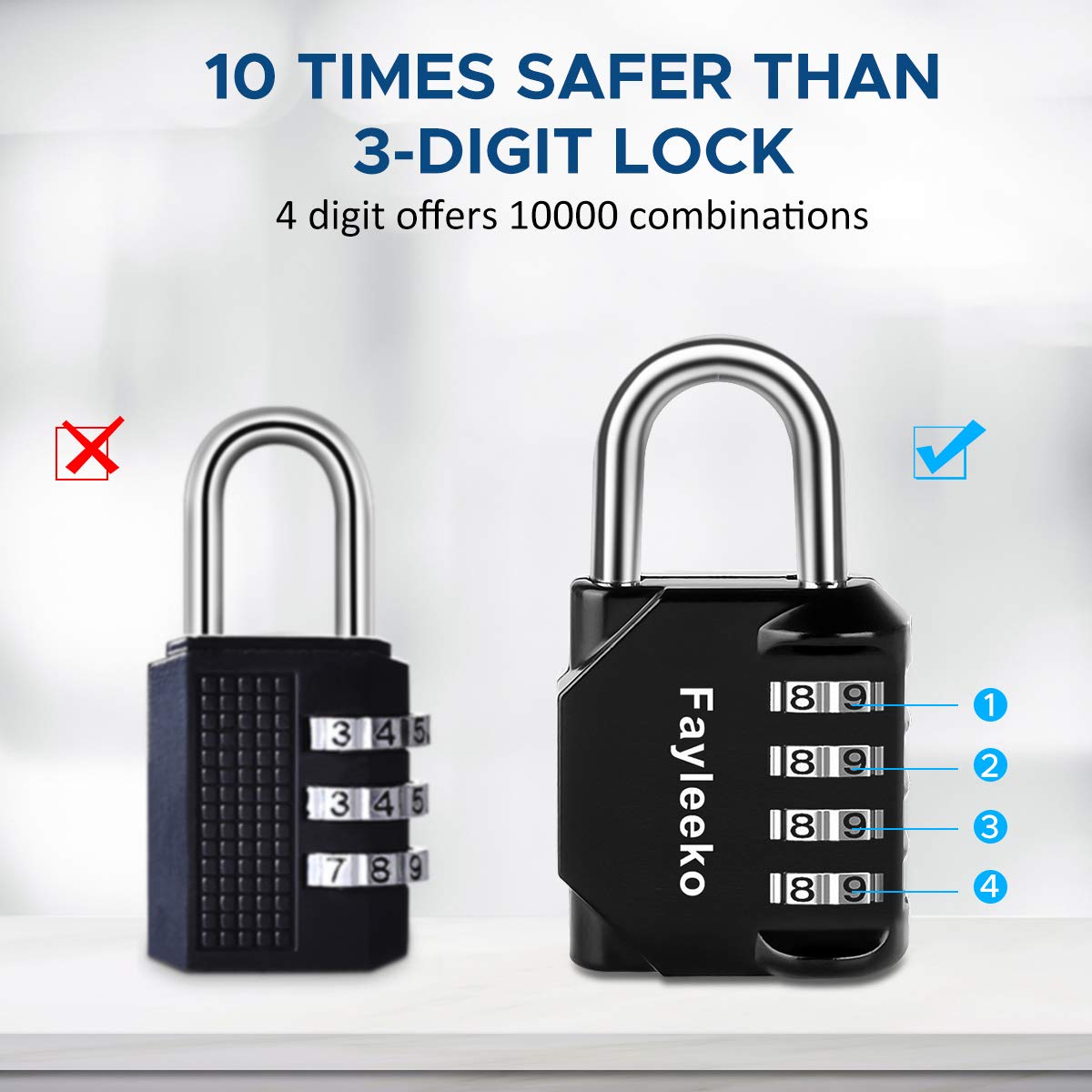 Fayleeko Combination Lock, 4 Digit Padlock for School Gym Sports Locker, Fence, Toolbox, Case, Hasp Cabinet Storage (2 Pack, Black)