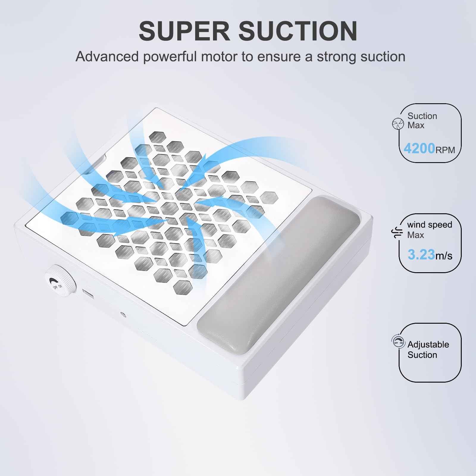 BNYLFGX Nail Dust Collector, Cordless Dust Collector Nail Tech, Powerful Vacuum Fan Vent Dust Collector Extractor Electric Dust Suction Machine for Acrylic Nails Polishing, Nail Salon & Home