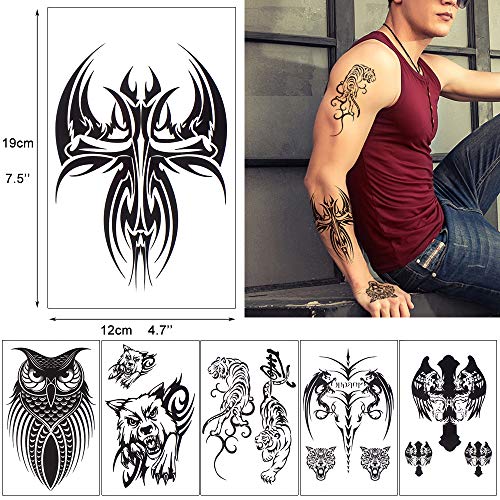 18-Sheet Realistic Fake Tattoos - Waterproof Tribal Dragon & Wolf Designs
