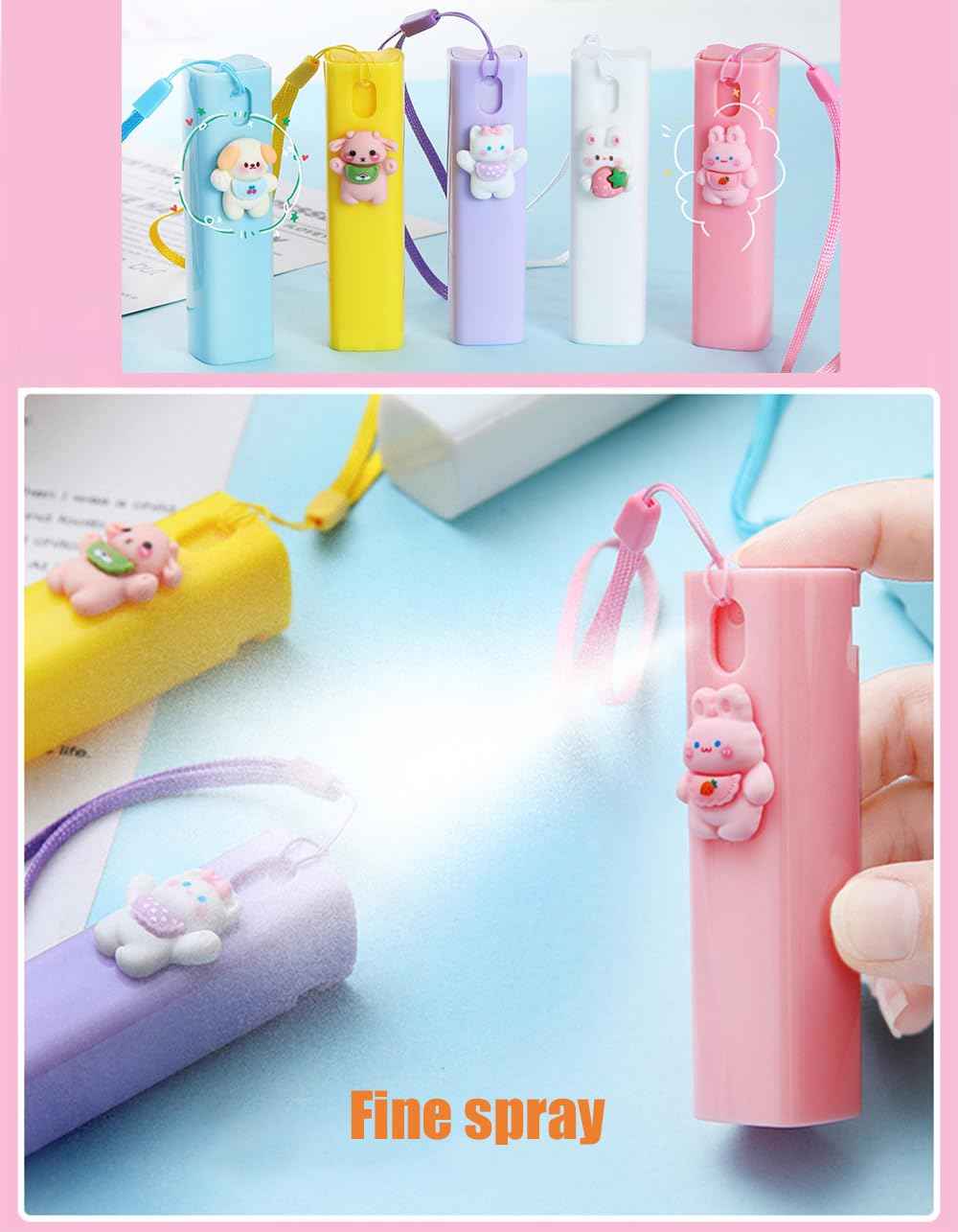 ZJSXINDI Cute Mini Spray Bottle, Travel Bottles with Keychain, 5 Pcs10ml - Portable Plastic Travel Bottles for Adults(Cute 5 Pcs/10ml)