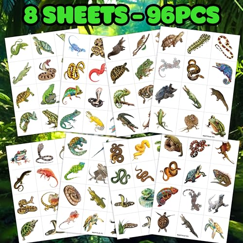 96 Pcs Reptile Temporary Tattoos for Kids Party Favors