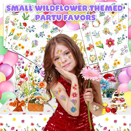 96 PCS Wildflower Temporary Tattoos for Kids - Party Favors