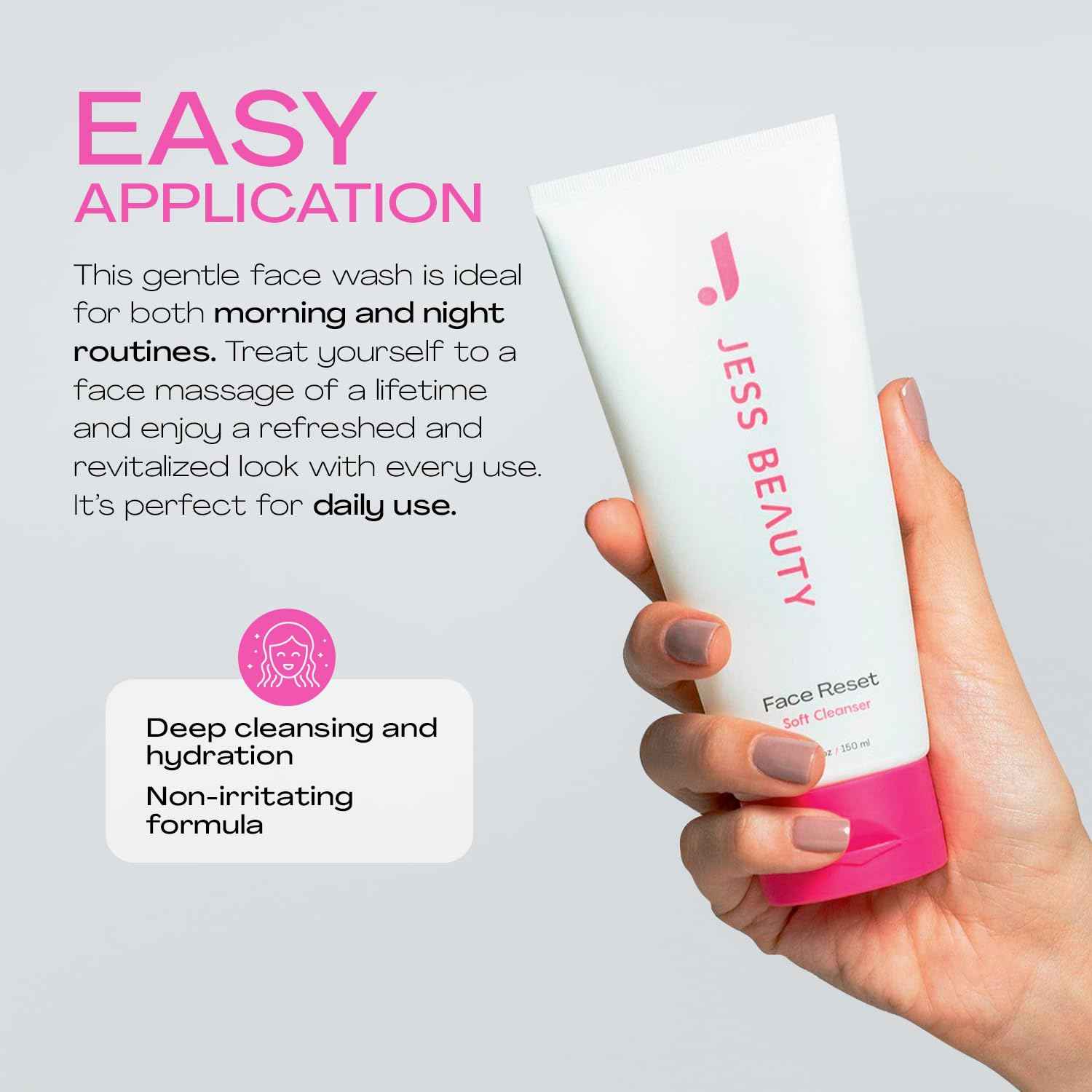 JESS BEAUTY | Face Reset Soft Face Cleanser with Squalane & Hyaluronic Acid 5 fl. oz | Skincare Face Moisturizer