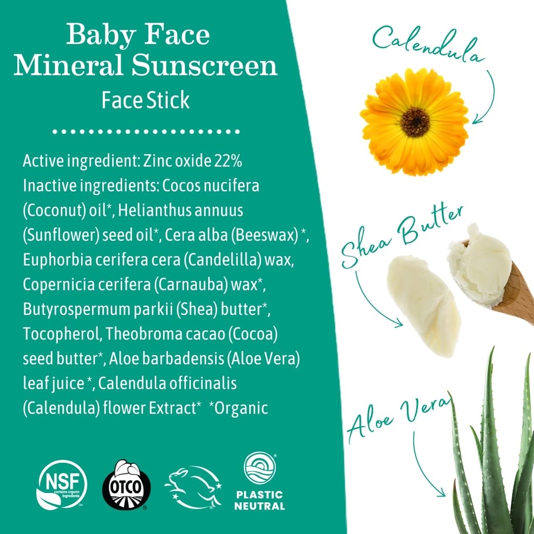 Earth Mama Baby Face Mineral Sunscreen Stick & Lotion Set, SPF 40 | Reef Safe, Non-Nano Zinc, Contains Organic Cocoa Butter, Shea Butter, Aloe & Calendula | Babies, Kids & Family