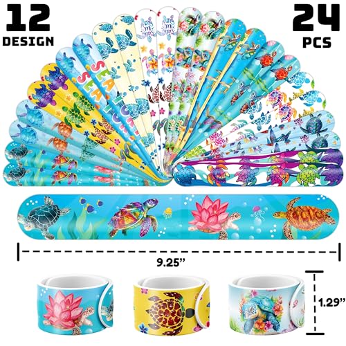 48PCS Turtle Party Set - 24PCS Temporary Tattoos & 24PCS Slap Bracelets - Ocean-Themed Birthday Supplies, Baby Shower Gifts, Classroom Rewards & Party Decor for Kids (Boys & Girls)