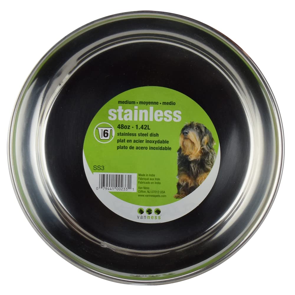 Van Ness Pets Medium Stainless Steel Dog Bowl, 48 OZ (Pack of 3)