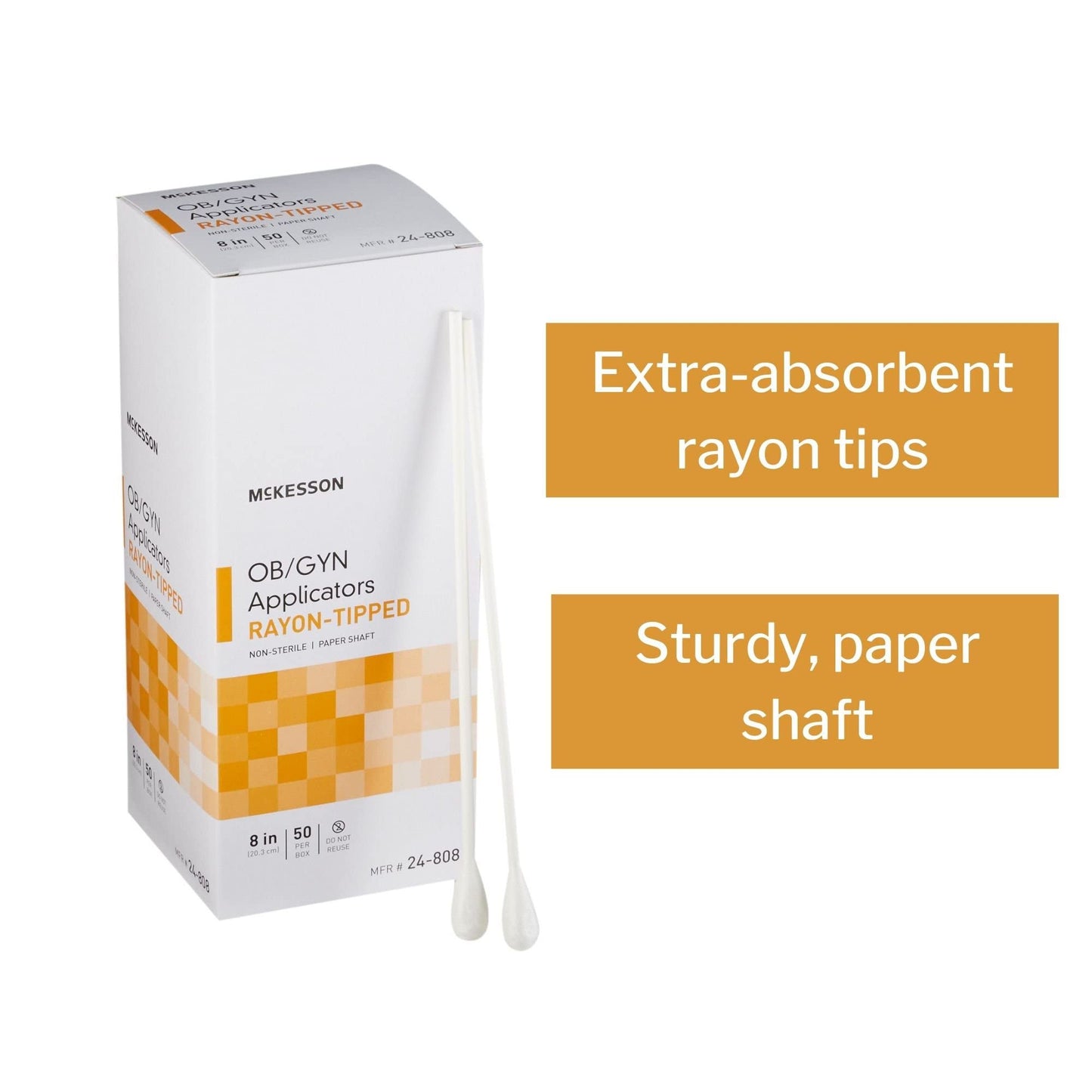 McKesson OB/GYN Applicators Rayon Tipped, Non-Sterile, 8 in, 50 Count, 2 Pack