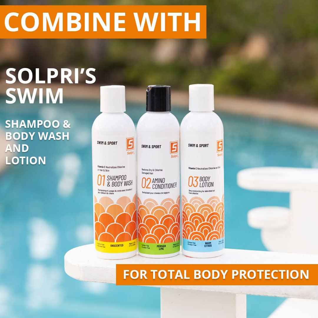 Solpri Swimmers Chlorine Vitamin C Swim Shampoo Body Wash with Pre & Post Swim Conditioner (16 Fl Oz Total)
