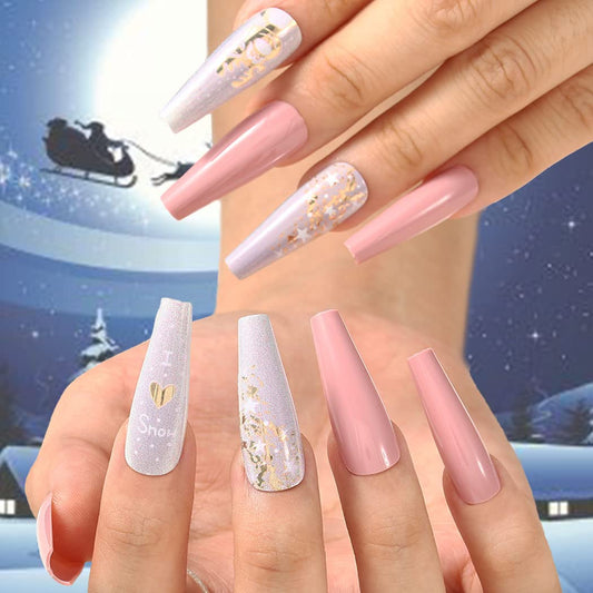 Uranian Coffin Extra Long Press on Nails Snowflake Red Christmas Fake Nails Elk Ballerina Glossy Full Cover False Nails Santa Claus Acrylic Nails Tips for Women and Girls 30 PCS (Pattern-H)