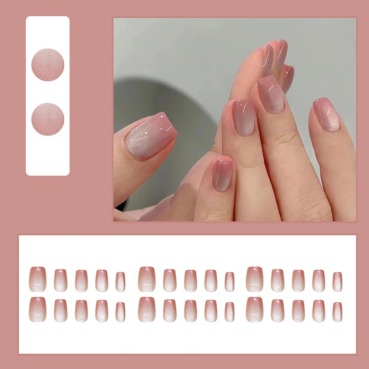 24 Pcs Cat Eyes Press on Nails Short Square Fake Nails RIICFDD False Nails Cat Eyes Gel Nail Polish Fake Nails Nude Stick on Nails Cute Glossy Full Cover Spring Summer Acrylic Nails for Women