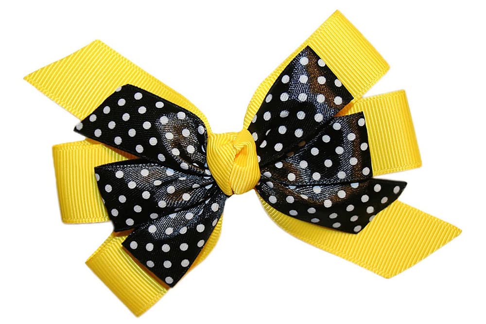 WD2U Girls 4.5" Black Dotted Grosgrain Boutique Hair Bow Alligator Clip (Blue Mist)