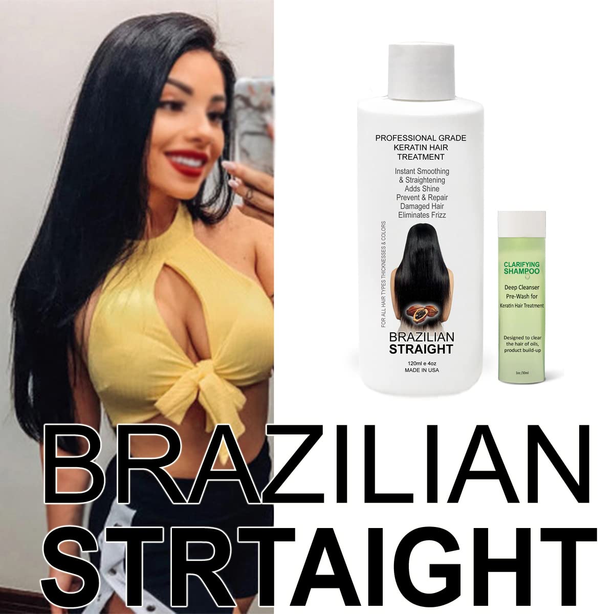 Real BRAZILIAN STRAIGHT Keratin Straightening Treatment Kit Pro Result Keratin Protein Arganoil Collagen Amino Acid Straight shiny Hair Salon Results Lasts 3-9 months All Hair thicknesses, colors