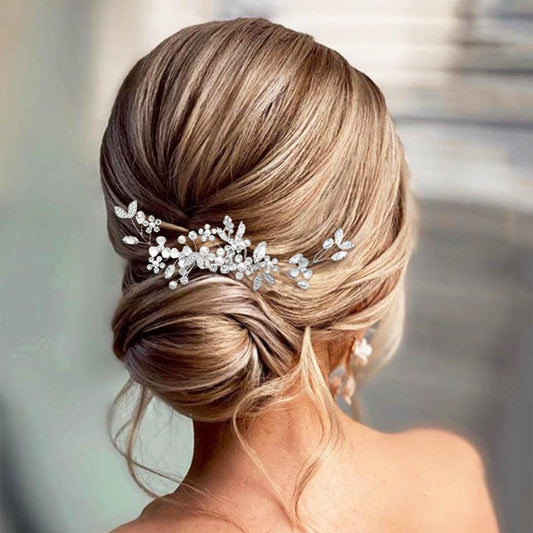 Casdre Crystal Bride Wedding Hair Comb Rhinestone Bridal Hair Piece Flower Hair Accessories for Women and Girls (B Silver)