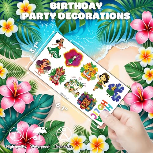 103 PCS Hula Hawaiian Temporary Tattoos Stickers Summer Beach Aloha Tiki Hawaii Luau Tropical Hula Dance Party Decorations Theme Birthday Supplies Favors Tattoo Gifts Kids Girls Boys School Rewards