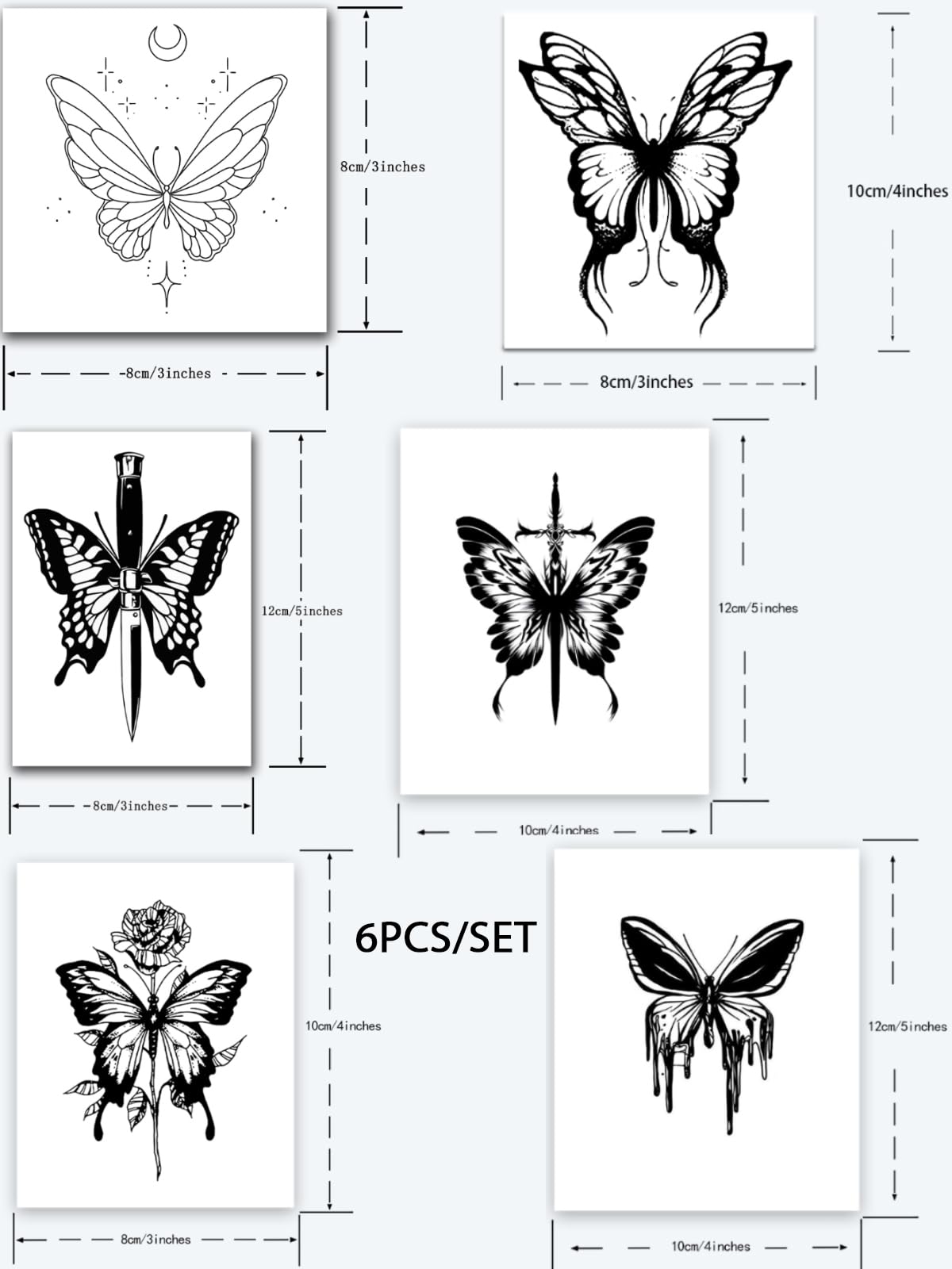 INKARTLINK 6 Sheets Temporary Tattoos, Semi-Permanent Tattoo, Fake tattoos, 1-2 Weeks Tattoo, For the Mature and Elegant Women, Butterfly Tattoos Temporary.