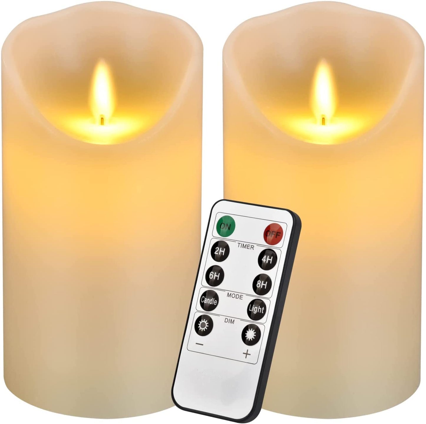 antizer Flameless Candles 6" Set of 2 Ivory Dripless Real Wax Pillars Include Realistic Dancing LED Flames and 10-Key Remote Control with 24-Hour Timer Function 400+ Hours by 2 AA Batteries