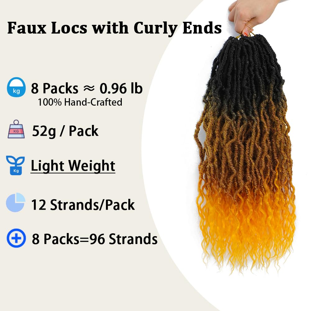 Faux Locs Crochet Hair (18 Inch) XCRUIQO Soft Locs with Curly Ends Goddess Locs Synthetic Boho Crochet Faux Locs for Women Pre Looped (7 Packs, Honey Orange)