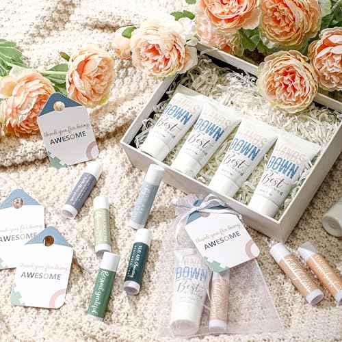 40 Sets Christmas Employee Appreciation Gifts Bulk 2025 Lip Balm and Hand Cream Set Inspirational Hand Lotion Thank You Gift for Coworker Staff Office Teacher Nurse Christmas Stocking Stuffer