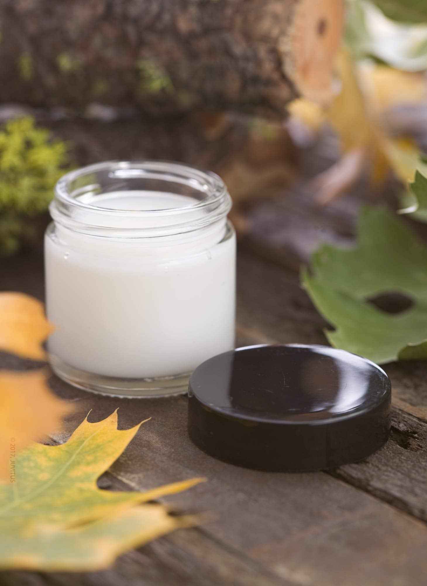 JUVITUS 1 oz / 30 ml Clear Thick Glass Straight Sided Jar With Black Lids (6 pack)