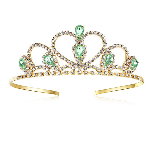 Lovelyshop Green Gems Rhinestone Gold Tiara for Little Kid Big Kid Prom Birthday Prinecess Crown