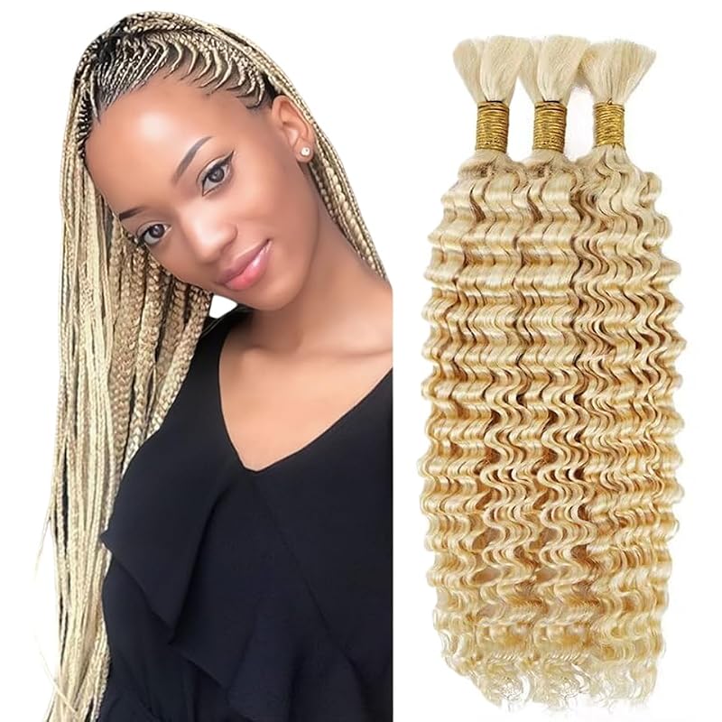 #613 Honey Blonde Deep Wave Human Hair Braiding Bundle