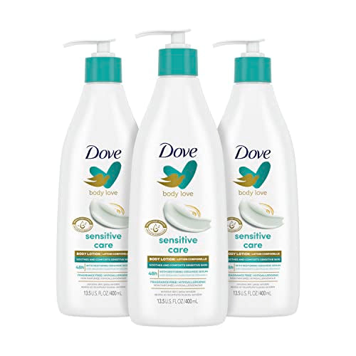 Dove Body Love Sensitive Care Body Lotion Pack of 3 Soothes and Comforts Sensitive Skin Hypoallergenic Lotion with Restoring Ceramide Serum 13.5 oz