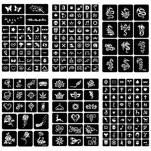 Temporary Tattoo Stencils Kit, 622+ Designs, 20 Sheets