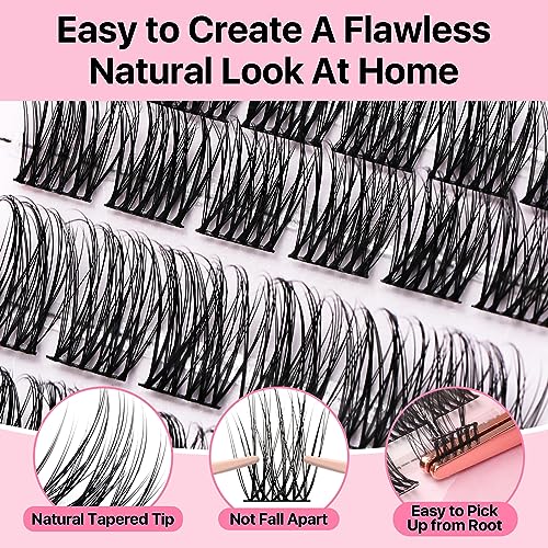 DIY Eyelash Extensions 72 PCs Cluster Lashes Super Thin Band Soft Mixed Tray Wispy Individual Lashes (Fluffy, C-8-16mix)