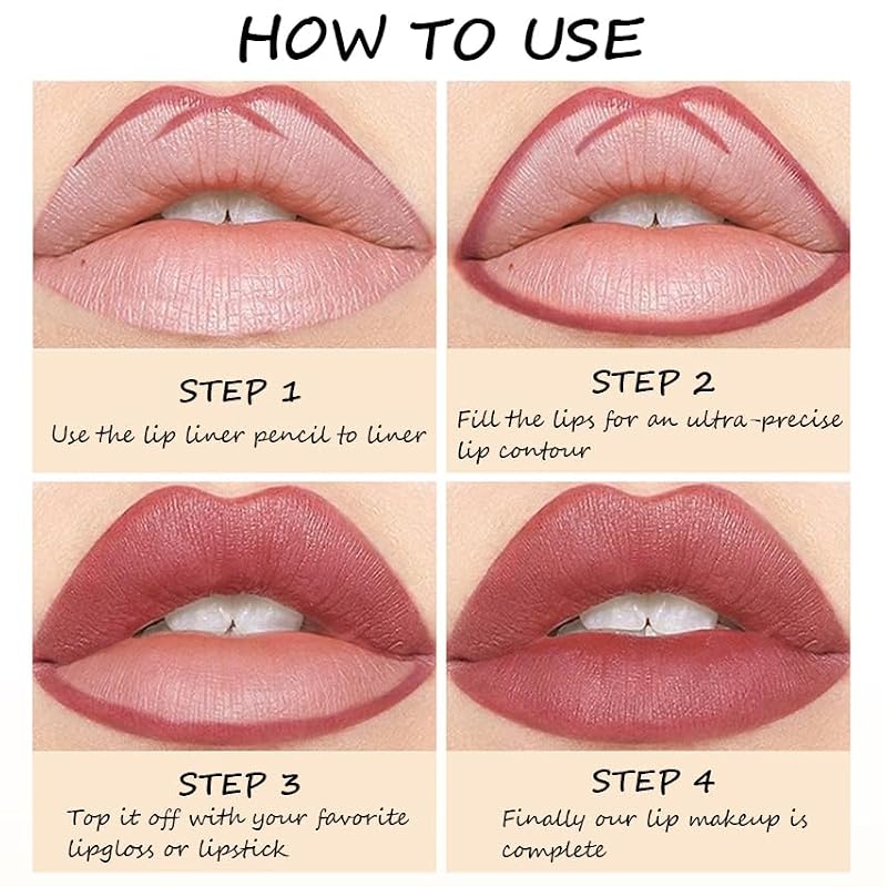 12-Color Matte Lip Liner Set, High Pigment Waterproof Lipliner Kit