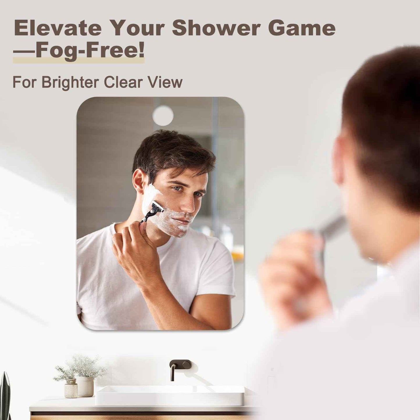 Nyosye Shower Mirror Fogless for Shaving Anti-Fog Frameless Wall Hanging Makeup,11.02" L x 7.87" W,Darkgrey