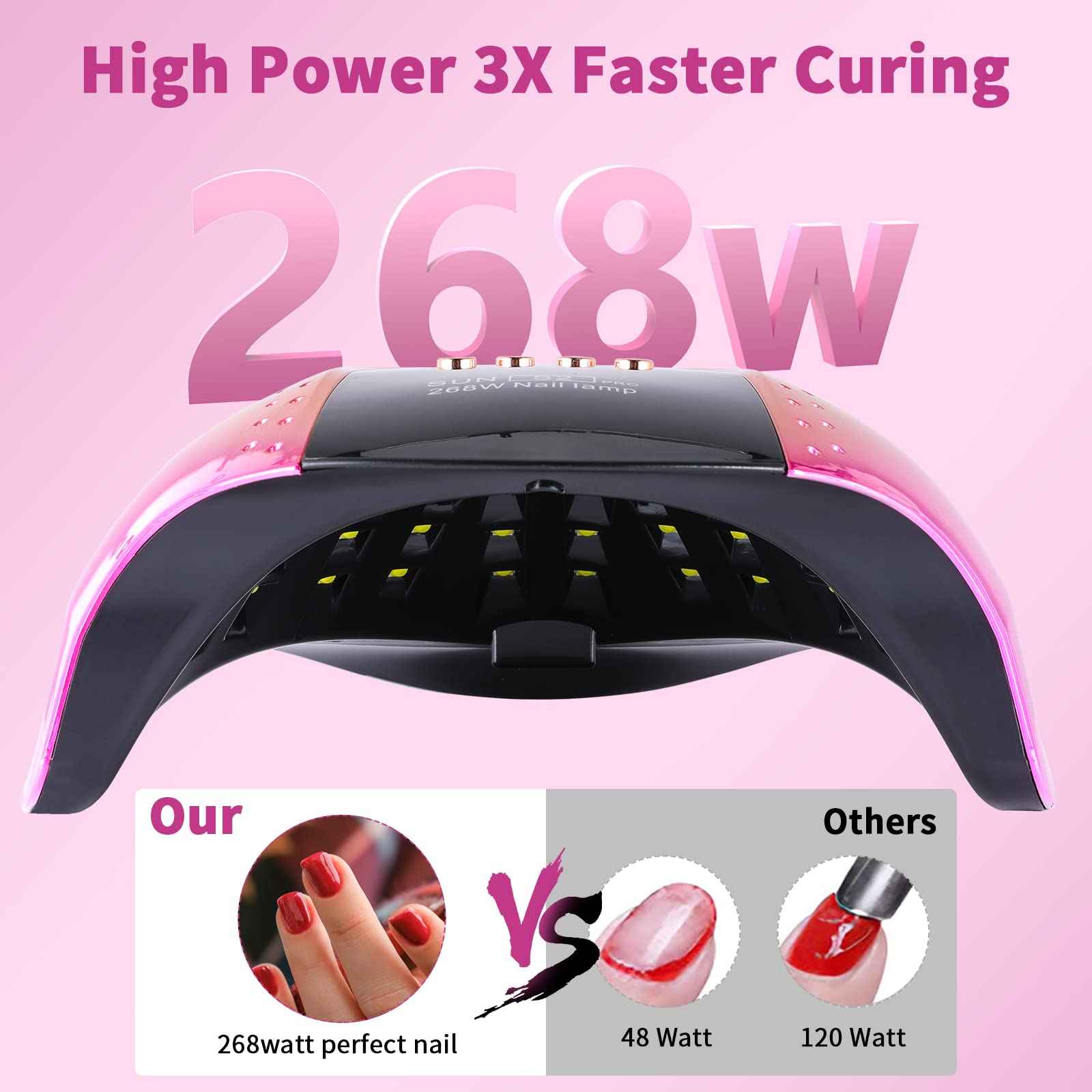 268 W UV LED Nail Lamp for Gel Polish with 4 Timer Settings and Professional Manicure Nail Dryer with Automatic Sensor