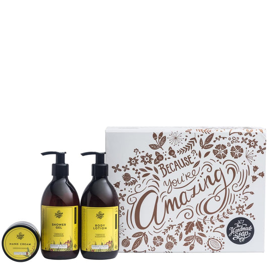 The Handmade Soap Company Because You're Amazing Self Care Gift Set, Natural Body Lotion, Cleansing Body Wash, & Deeply Nourishing Hand Cream Bundle, Lemongrass & Cedarwood Hand Care Set