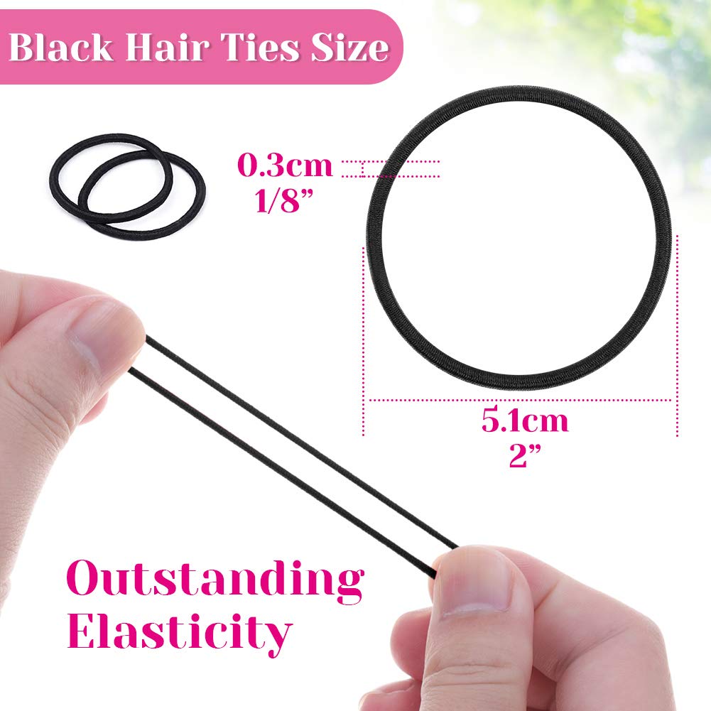 Anezus 250 Pcs Black Elastics Small Hair Ties Elastics Small Hair Rubber Bands Accessories Ponytail Holders for Women Girls Baby Toddlers Men with Thick Straight Curly Hair, 3 mm