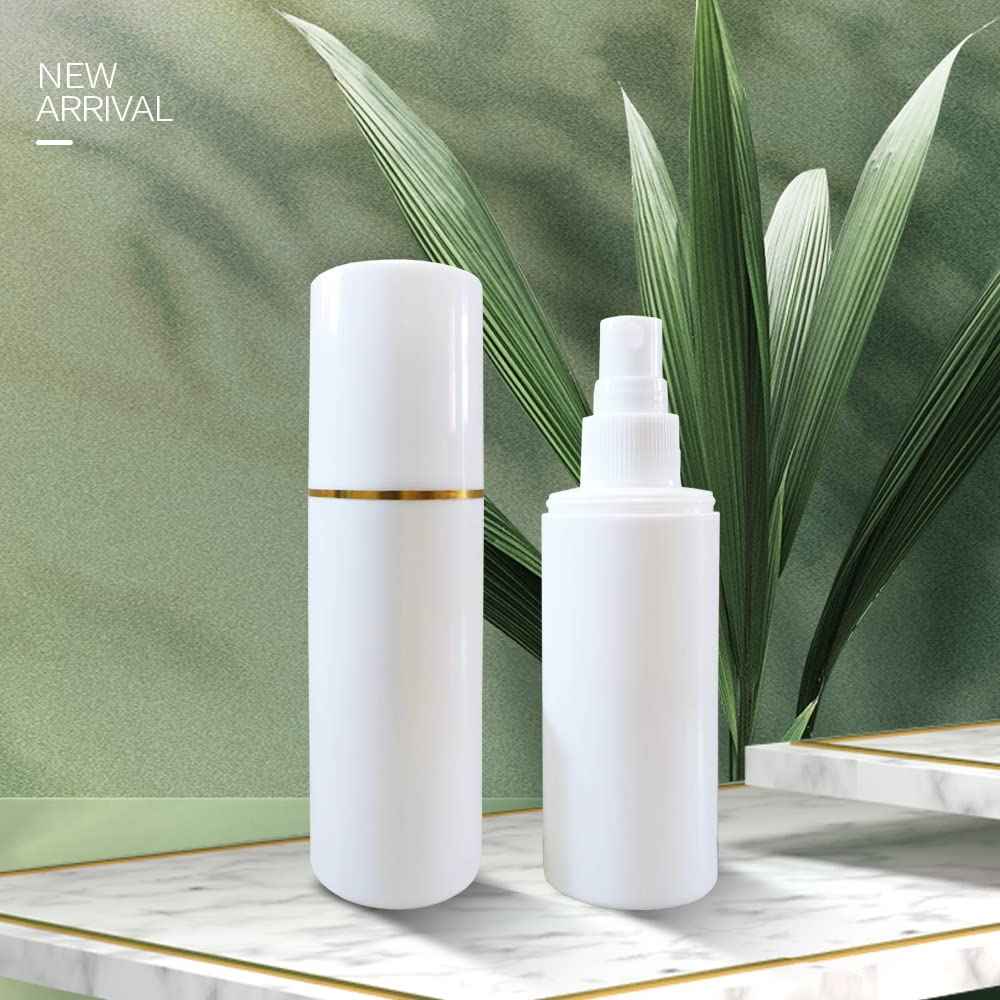 ILILIC Choice 5 Pack Plastic Spray Bottles Travel Spray Bottle Reusable Empty Plastic Spray Bottle Double Cap Protection Perfume Essential Oil Travel Cleaner Botanical Cosmetic Bottle. (100ML-White)