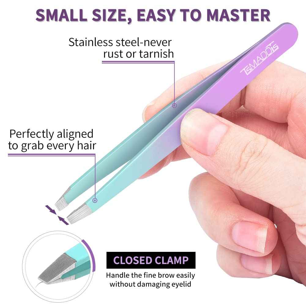 TsMADDTs 7PCS Tweezers for Women Facial Hair, Precision Tweezer Set for Eyebrows with Curved Scissor and Eyebrow Razor for Ingrown Hair