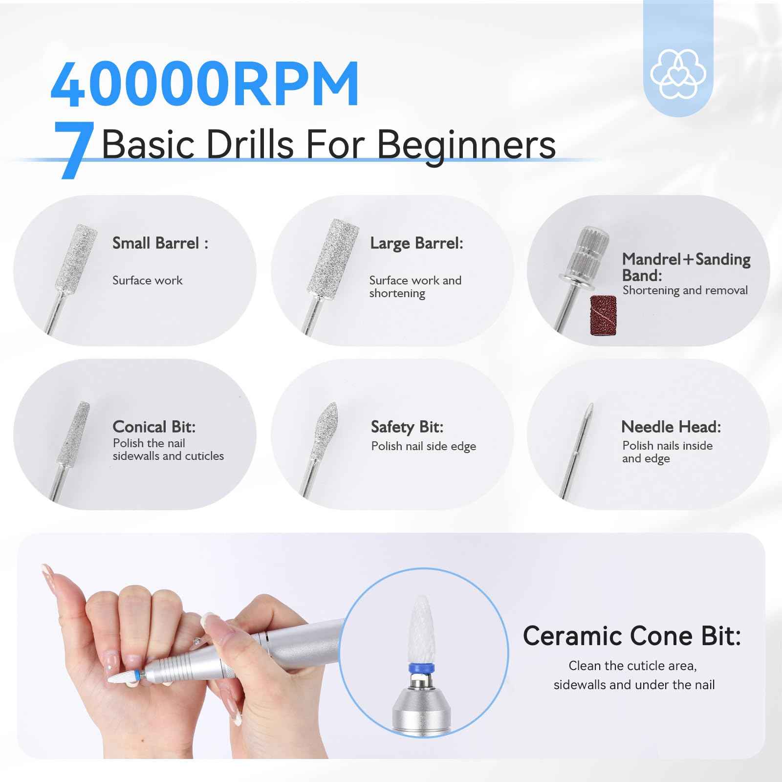 SAVILAND Nail Drill Professional: 40000RPM Nail Drill Machine Faster Removel Any Acrylic Nails, Powerful & Anti Shaking for Nail Salon & Pedicure